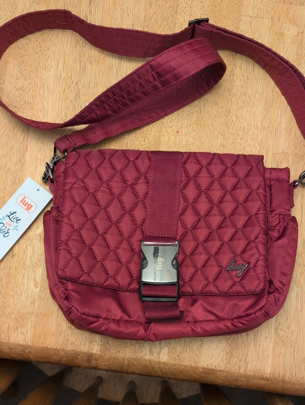 lug Harness Quilted Wine Red Crossbody Bag with Gunmetal Buckle